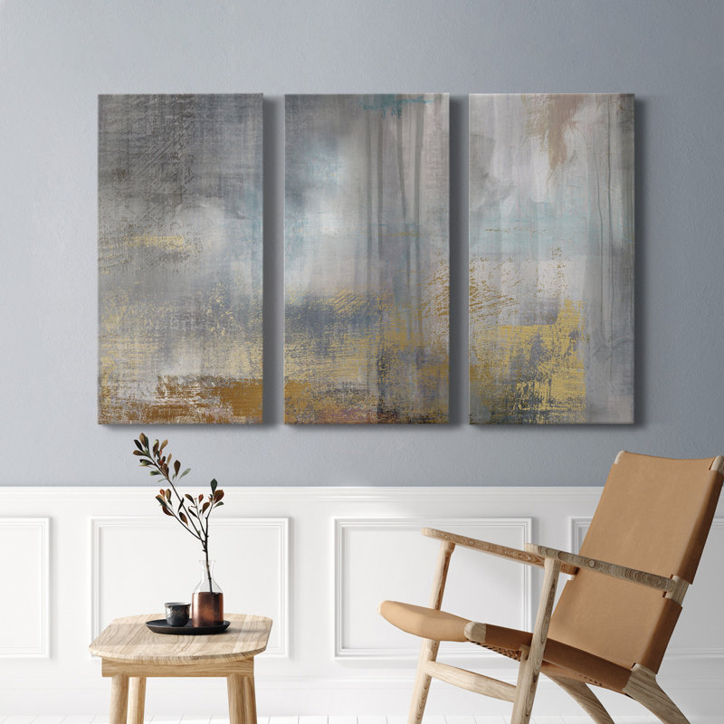 «Misty Sky II Revisit», peinture sur toile tendue 3 pièces, H 12 po x l 24 po x P 1 po