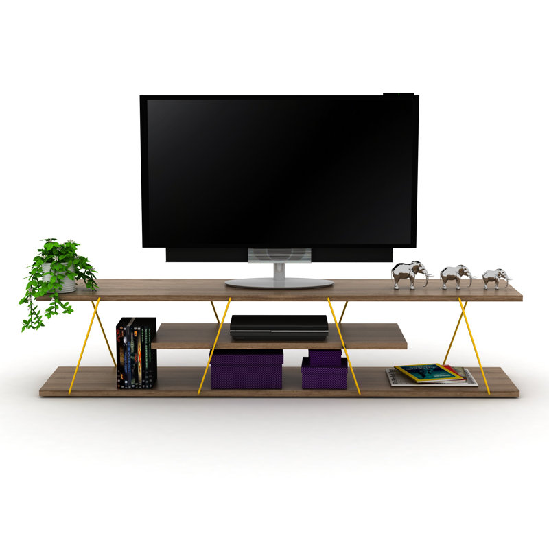 Kely Solid Wood 67'' W Storage Credenza TV Stand 2 Sliding Door Cabinet 2 Shelves, Walnut 2
