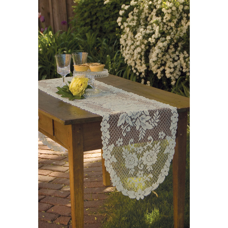Billups Floral Oval Table Runner, 36" W x 13" L, Ecru