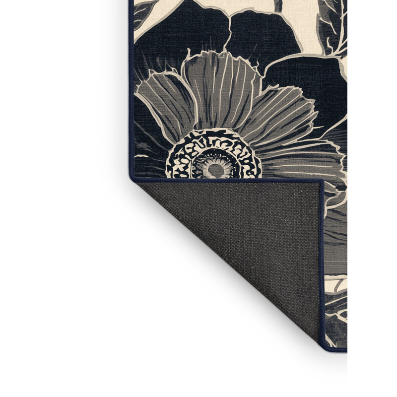 Tapis oriental doux et moelleux de style oriental classique en beige - reliure marine, 7 x 10
