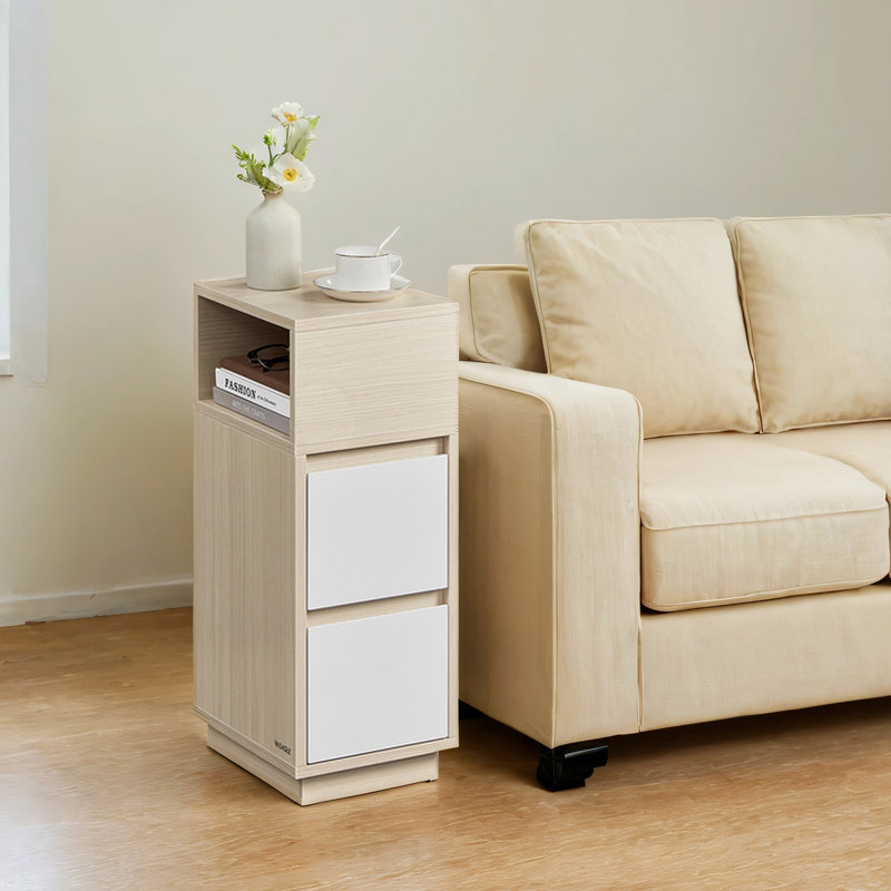 Anushan 25cm W Manufactured Wood Bedside Table, Natural/White