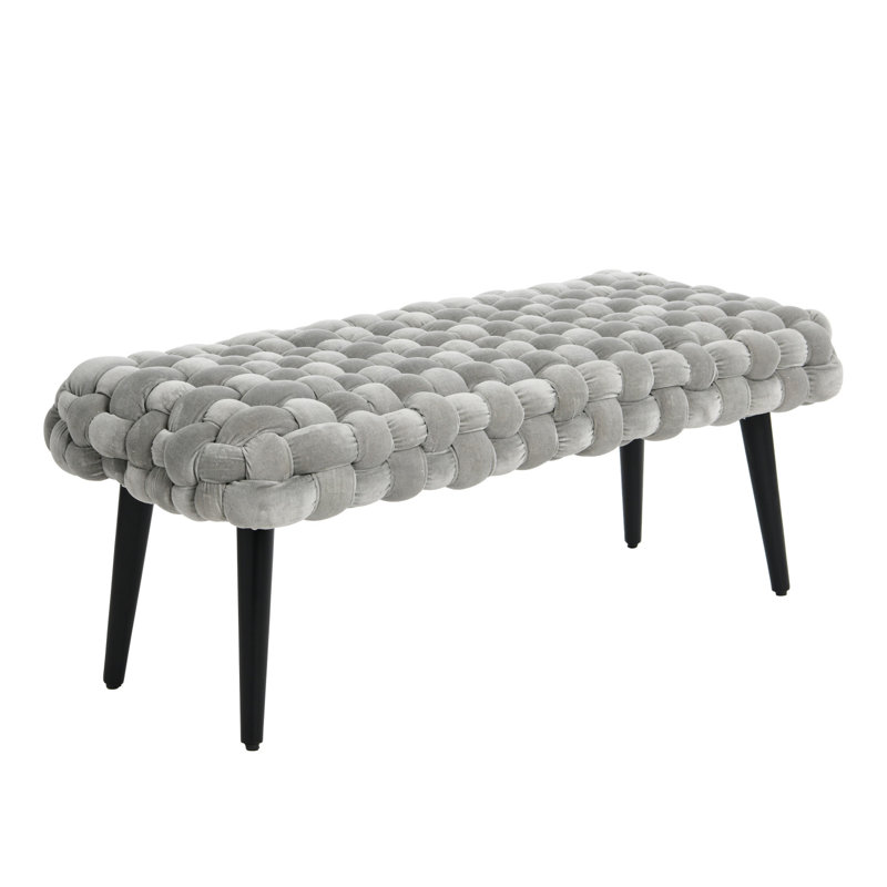 Banc en velours tissé Clemmone, Gris / Noir