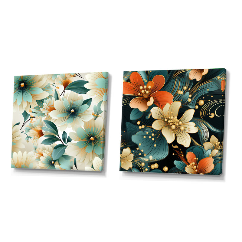 Fowey - Abstract Square Collage Set Of 2, 30" H x 61" W, Wrapped Canvas