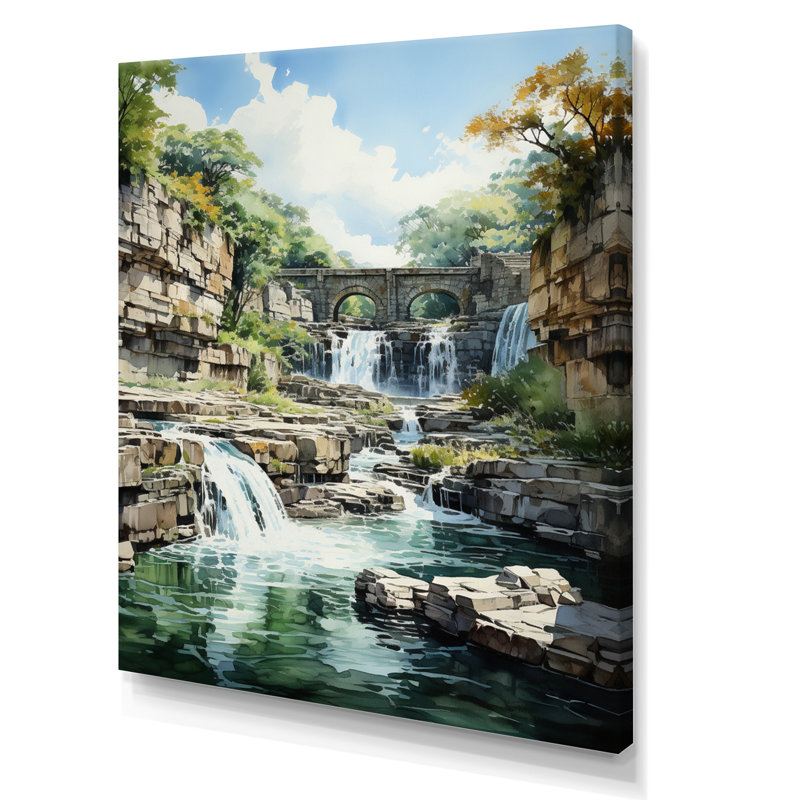 Barrage majestueux, cascade impressionniste - paysage urbain, art mural, H 32 po x l 16 po x P 1 po, Toile tendue