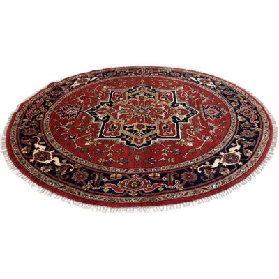 Tapis oriental rond en laine / coton de 7 pi 11 po de couleur rouge Kellow