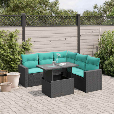 Ensemble de canapés de jardin 6 pièces avec coussins d'extérieur en rotin de poly noir