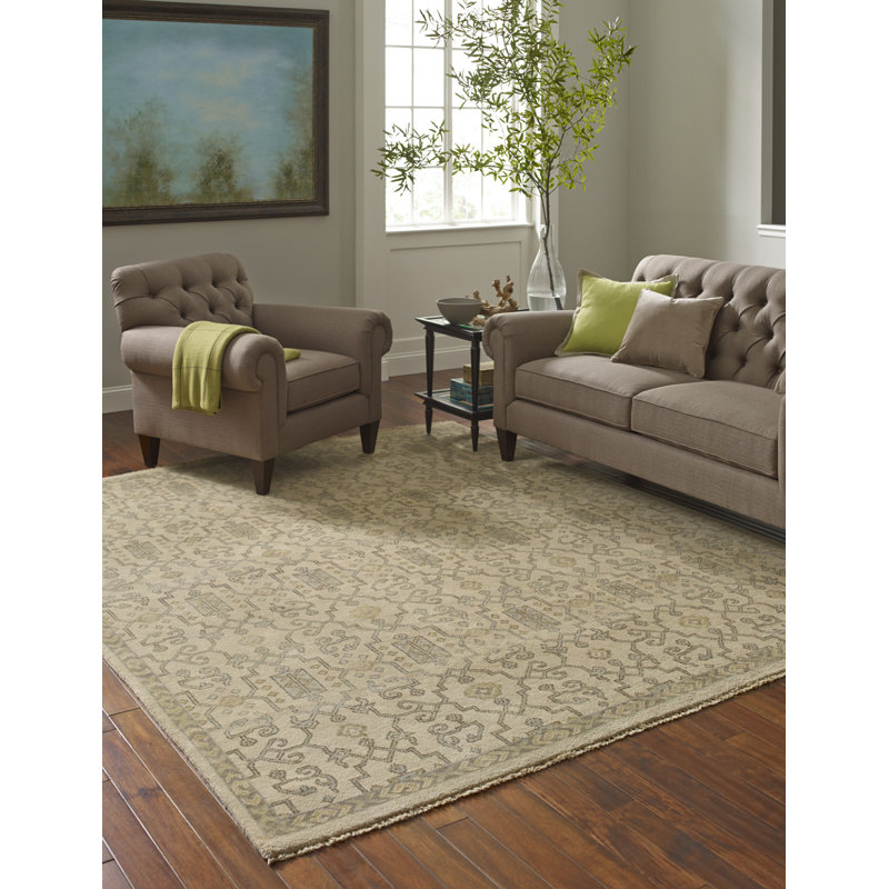 Tapis ivoire en laine noué à la main Maynes, Rectangle 6 pi x 9 pi