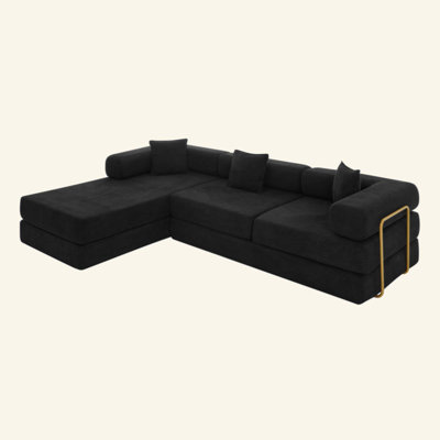 Modular Sectional Sofa with L-Shape Chaise, Boneless Cloud Couch with Deep Seat, Sponge Compression Sofas No Assembly Required, Modern Sofa Fold-Out Sofa Bed,With Removable Backrest