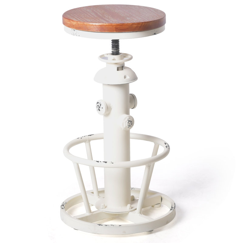 Antique Industrial Round Bottom Adjustable Height Cafe Retro Hydrant Stylish Water Pipe Design Pub Kitchen Bar Stool, White