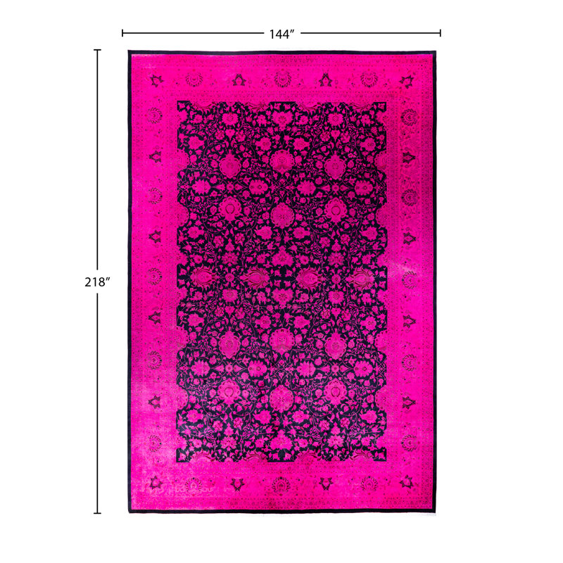 Tapis unique noué à la main Rachal - rose, 12 pi 0 po x 18 pi 2 po