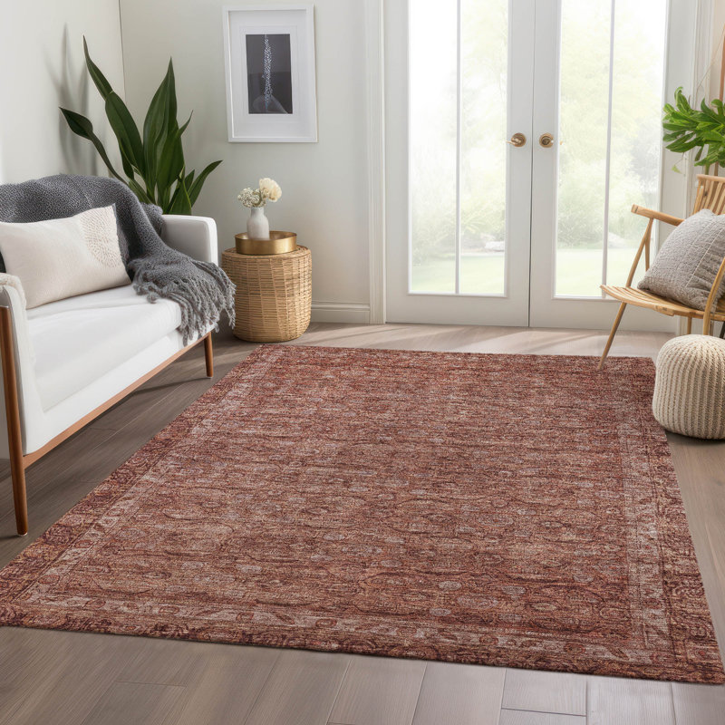 Terracotta Flat Woven Rectangular Synthetic Washable Rug 5' x 7'