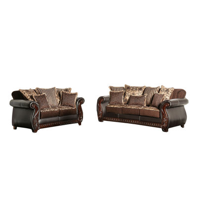Ensemble de causeuse pour canapé 2 pièces Lenira, similicuir brun, 5 coussins décoratifs