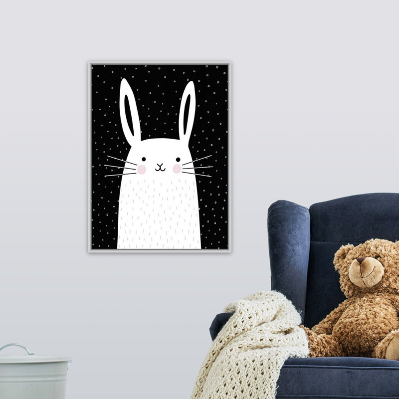 Art de lapin à motifs mixtes Shaugnessy, H 24 po x l 18 po x P 1,75 po, Cadre flottant blanc