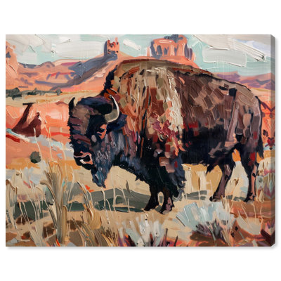 Bison At Pasture Canvas Vintage Farmhouse Wall Art by Art Remedy