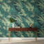 Papier peint abstrait vert avec feuilles tropicales