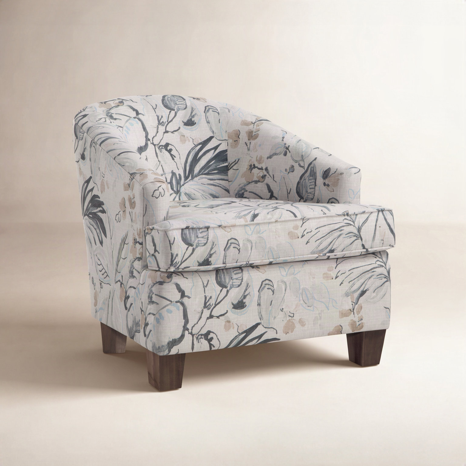 Mia Upholstered Barrel Chair, Green Geometric Jacquard, Willow