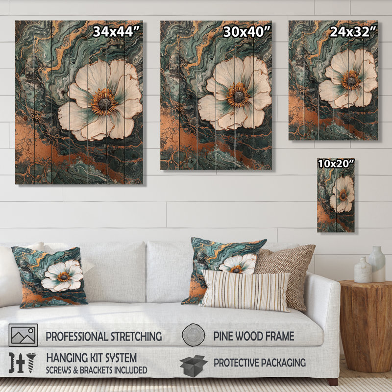 Émeraude sérénade de fleurs d'anémone III - coquelicots, décoration murale sur bois de pin naturel