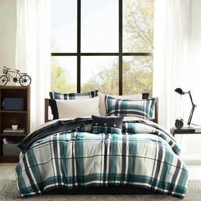 Ensemble d'édredon pour lit simple et de draps 7 pièces bleu sarcelle / noir - microfibre lavable à la machine