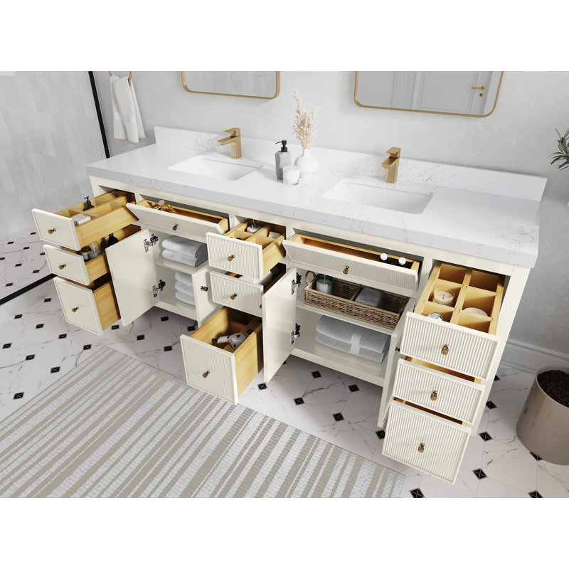 Meuble-lavabo double 84 po avec plateau Sonoma, Sienne Calacatta