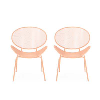 Curvaceous Iron Chair Pair  2 , 24.85"W X 34.27"H, Orange, Rounded 25.26"D Powder-Coated Iron, Orange