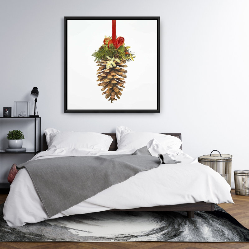 Christmas Pine Cone - Rustic Trees Framed Canvas Home Decor