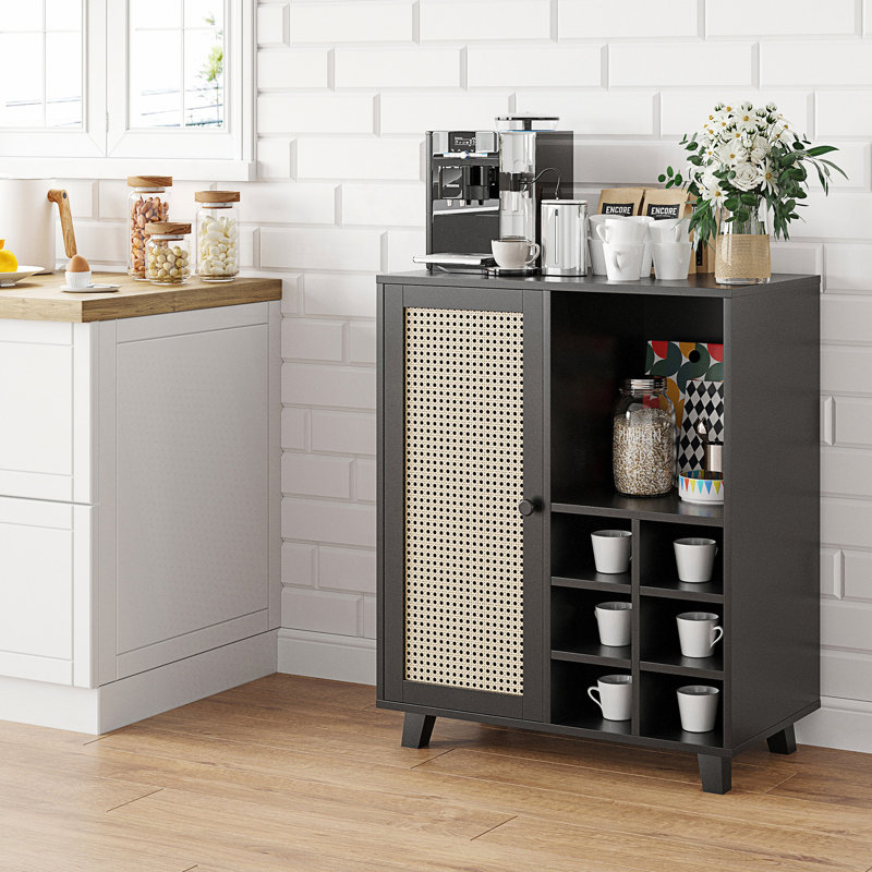 Buffet avec rangement, armoire de bar avec porte-bouteilles, armoire d'appoint, Noir