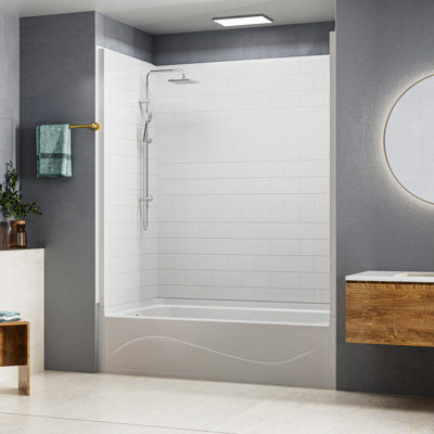 60 in. L x 32 in. W x 81 in. H Alcove Bathtub and 4-Piece Wall Surround Combo Kit with Left Drain in White