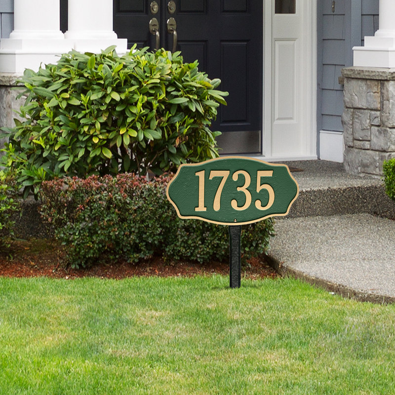 Hampshire 1-Line Lawn Address Sign, Green/Gold, Yes