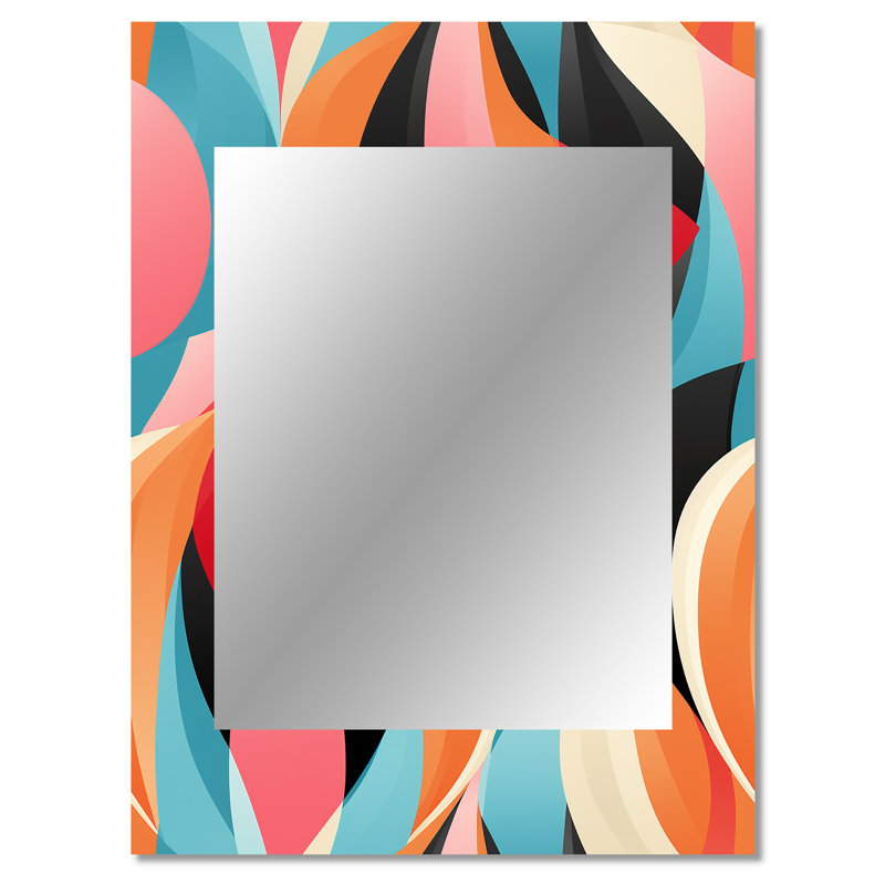 Blue And Orange Retro Geometrics Twists Illusions - vintage  Mirror, Graphic Print Unique Wall Mirror, Printed Metal Art