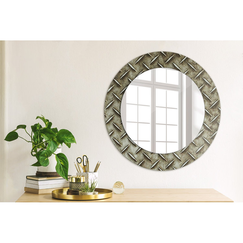 Huldar Glass Flat Wall Mirror, Silver Steel Texture, 50cm H x 50cm W