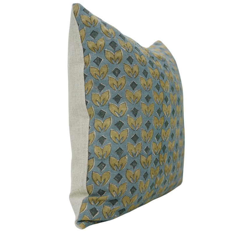 Housses d'oreiller à imprimé bloc Fab Fabine, mélange de lin floral, (titre), H 12 po x l 20 po, Bleu, Forme rectangulaire