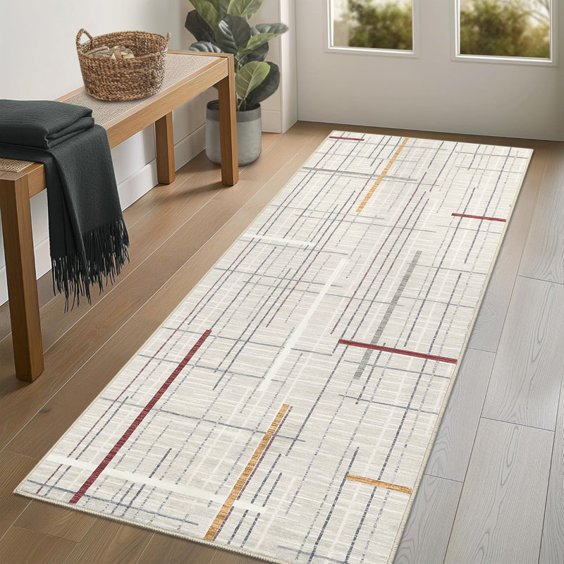 Tapis moderne lavable à la machine pour le salon Tapis abstrait géométrique antidérapant ultra mince
