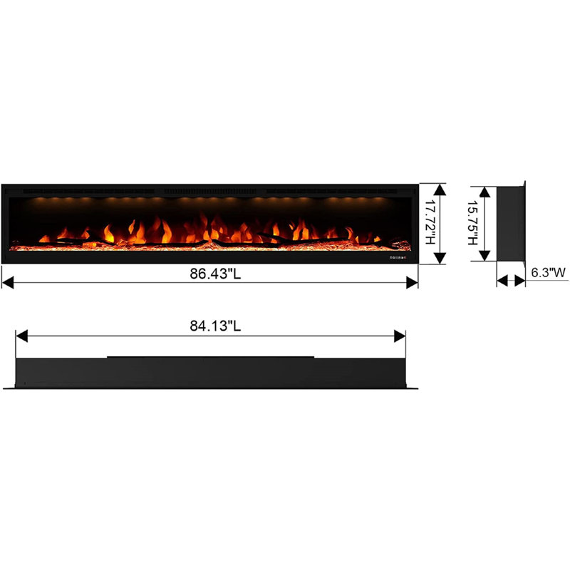 Nazaret WiFi Smart Recessed Wall Mounted Electric Fireplace Insert with Remote, Overheating Protection, Logset and Crystal, Touch Screen, 1500W/750W
