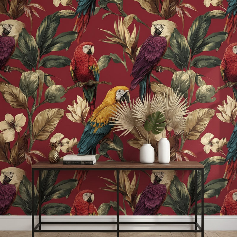 Papier peint floral perroquet tropical