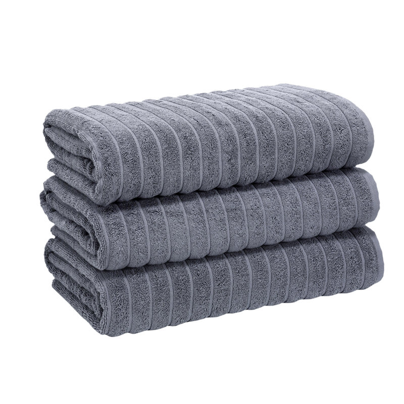 Fralick Ribbed Turkish Cotton Bath Sheet Set (Set of 3), Gray