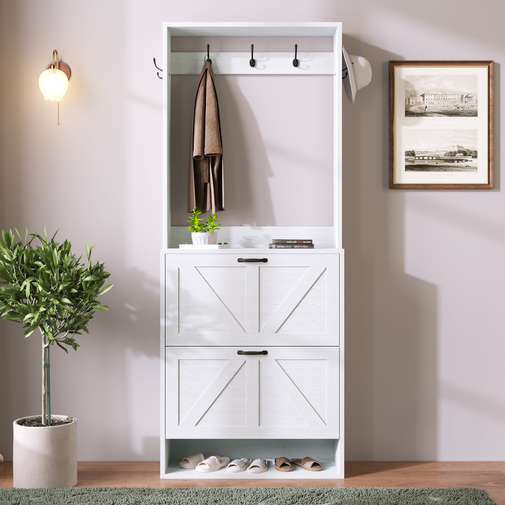 Gracie Oaks Shoe Storage Cabinet With Hooks & Reviews | Wayfair