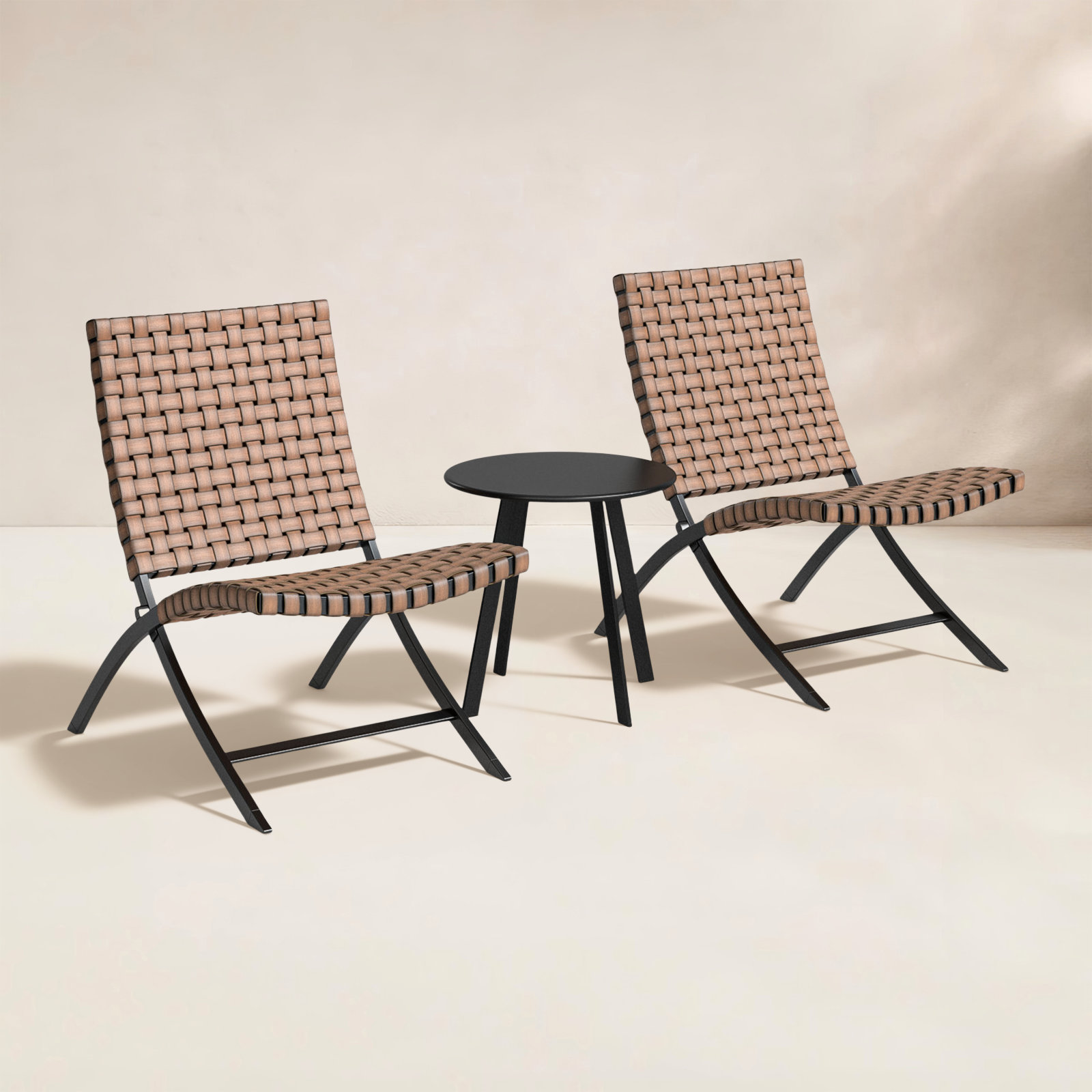 Bingham 3-Piece Wicker Outdoor Bistro Set, Light Brown
