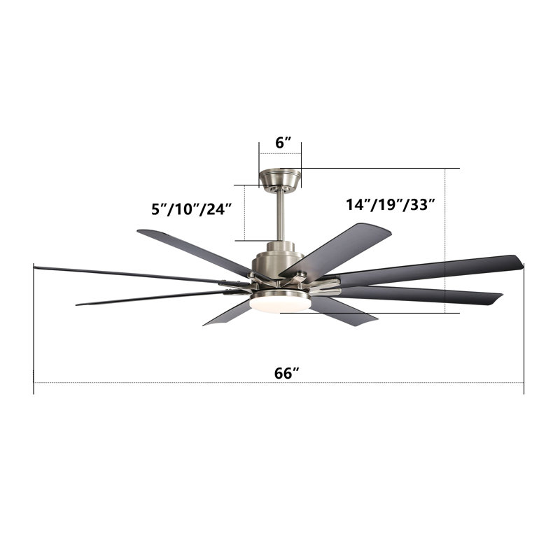 66 Inch Modern Ceiling Fan With Dimmable Led Light 8 Abs Blades Smart Remote Control Reversible Dc Motor Black For Home Office