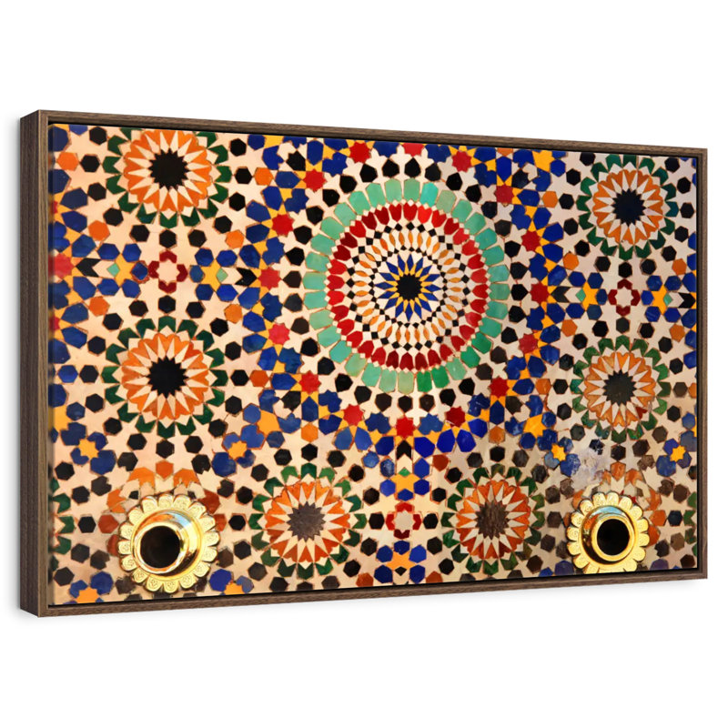 Carreaux de mosaïque marocains, 25 po x 17 po, Cadre flottant en noyer
