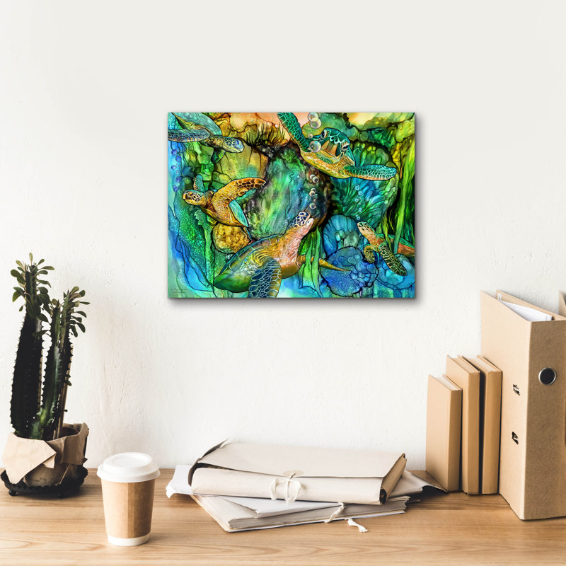 «Sea Turtle Garden» par Carol Cavalaris, art mural sur toile, 16 po x 12 po