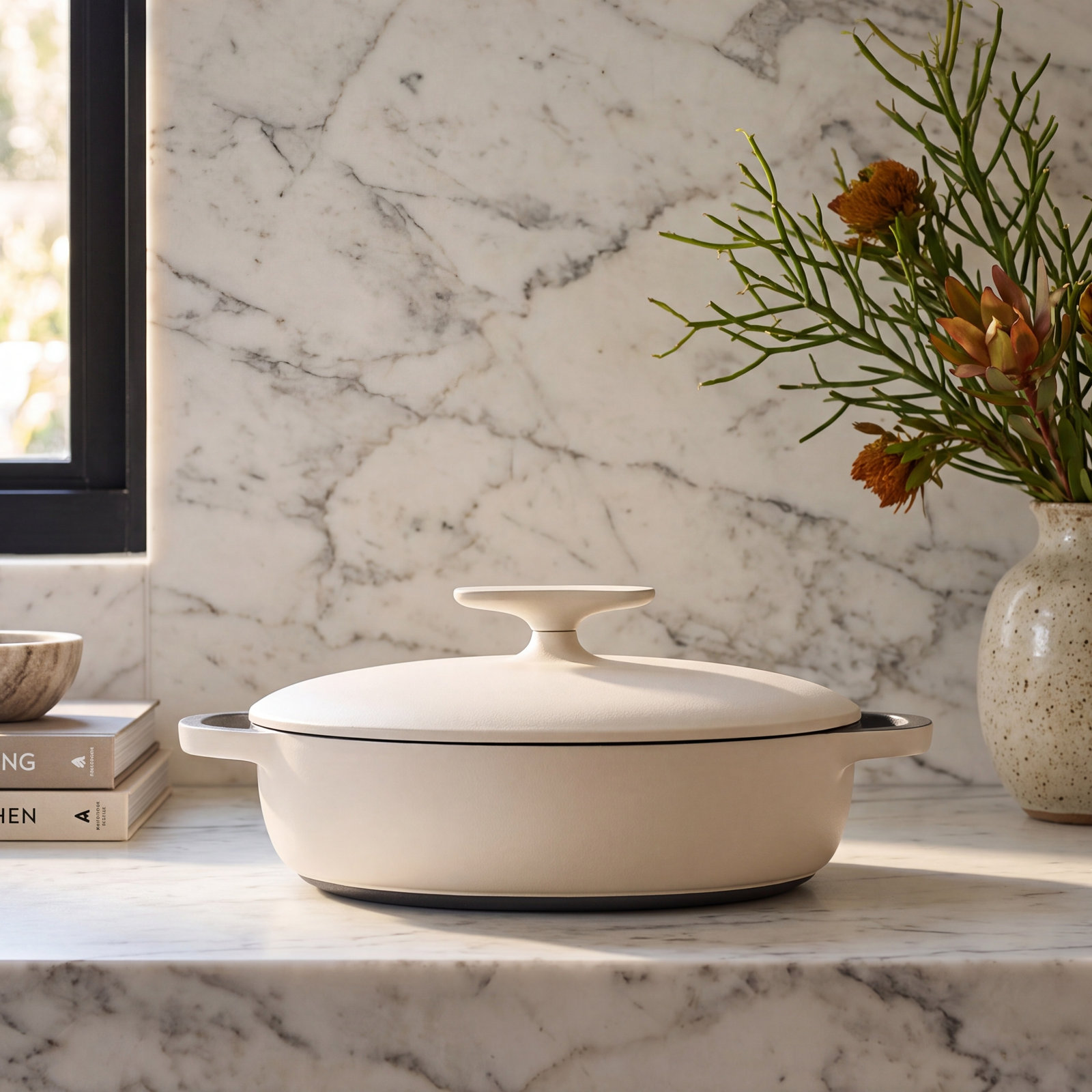 Caraway Enameled Cast Iron Braiser, Cream