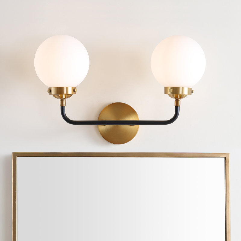 Claudio Contemporary Transitional Iron/Glass LED Vanity Light, Brass Gold/Black, White, 2