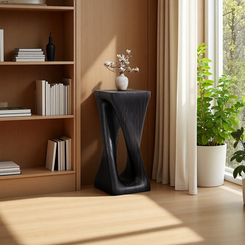 Table d'appoint d'extérieur, table de bout en forme de torsion, table d'appoint décorative, table de tabouret de jardin pour terrasse de balcon, côté piscine, béton léger, texture semblable au bois