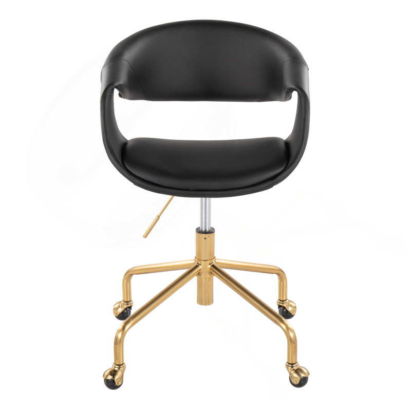Chaise de travail en métal doré et similicuir, Noir