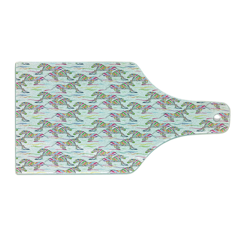 Ambesonne Zebra Tempered Glass Cutting Board Running Colourful Animals Multicolor
