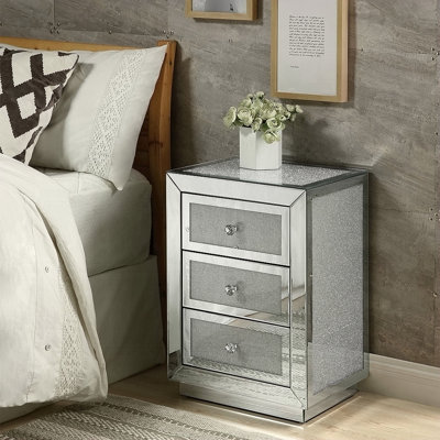 Glam Style Nightstand With Three Drawers Mirrored Finish Modern Home Furniture Accent Table
