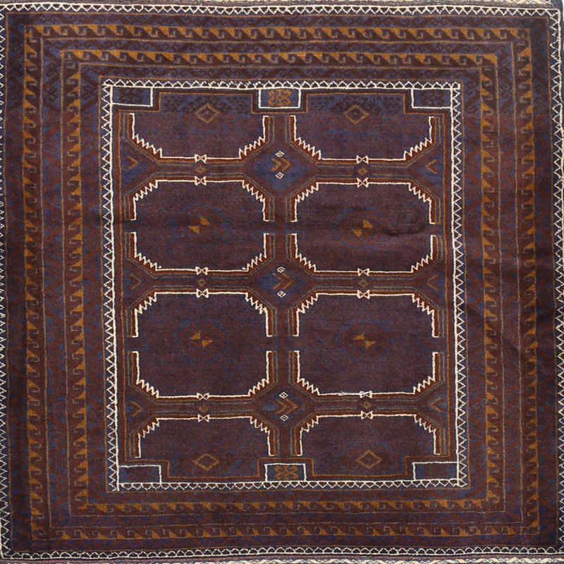 Tapis rouge / orange Southwestern, Carré 7 pi