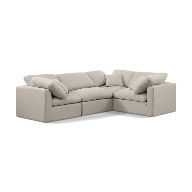Itala Upholstered L-Shaped Sectional Reversible, Beige Linen Textured Fabric