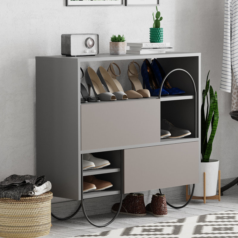 Norfolk 12 Pair Shoe Storage Cabinet, Anthracite/Light Mocha