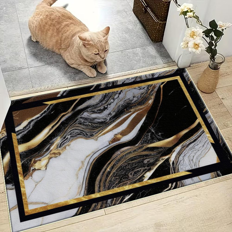 Marbled Pattern With Gold Frame Area Rug, Soft And Lightweight, Suitable For All Seasons, Easy To Maintain And Easy To Clean, Machine Washable Carpet Floor Mat, Suitable For Living Room, Bedroom, Dining Room, Hallway, Balcony, Room Decor, Home Decor, Out